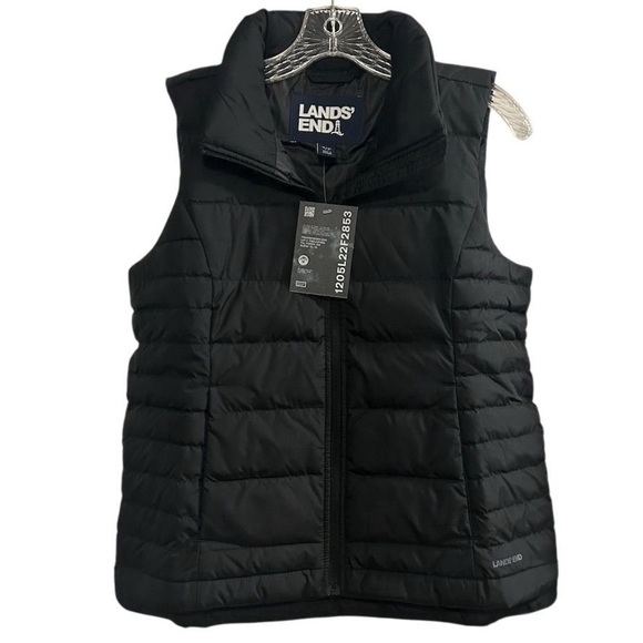 Lands' End Women's Black Puffer Vest Size S Quilted Lightweight Snap Pockets - Picture 1 of 10